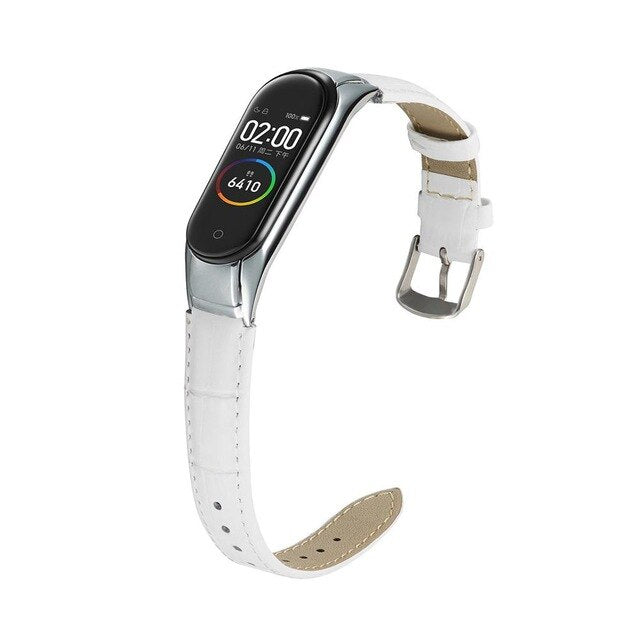 Slim Leather Strap for Mi Band 3 & 4 with Metal Frame