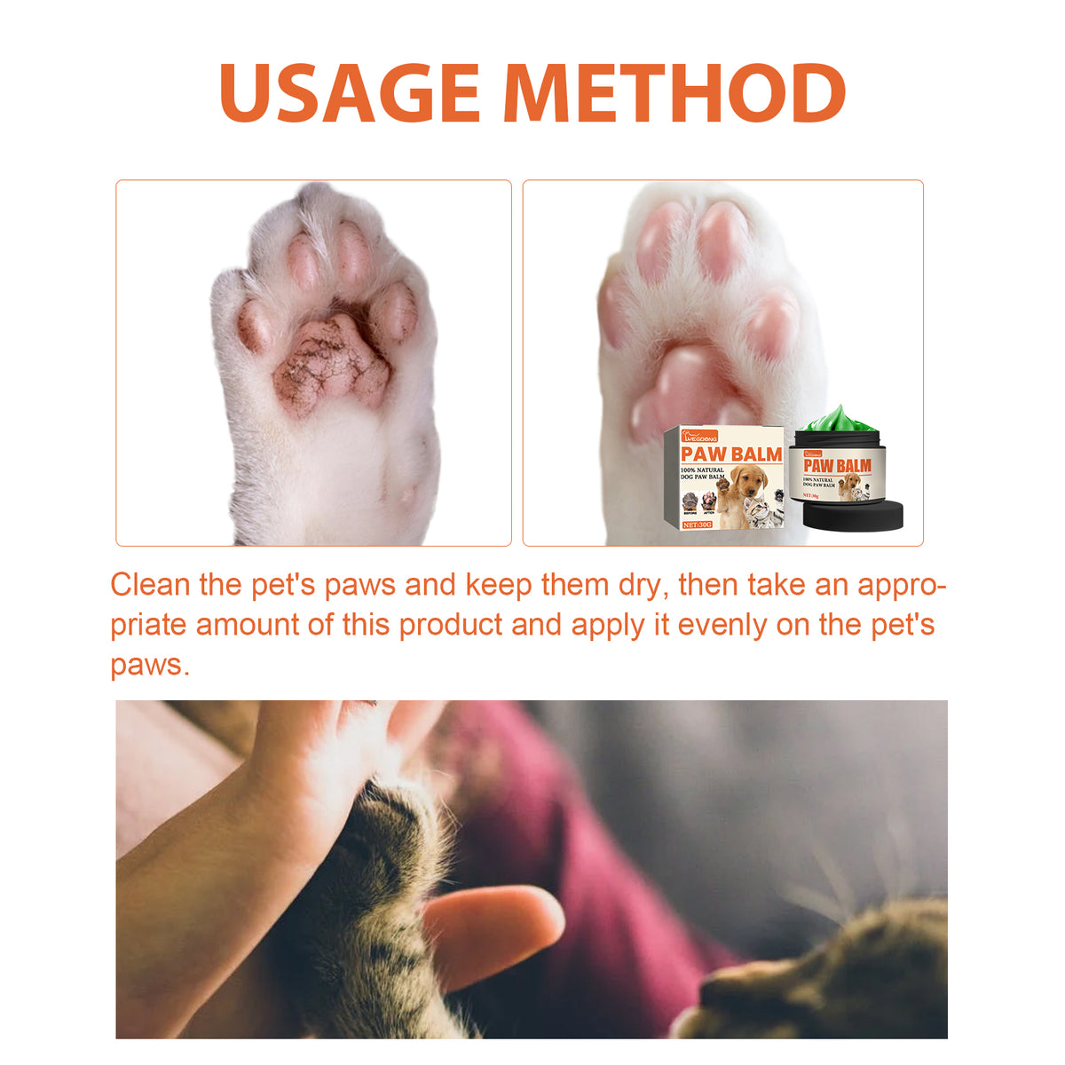 Pet Paw Balm for Dry, Cracked Dog and Cat Paw Pads