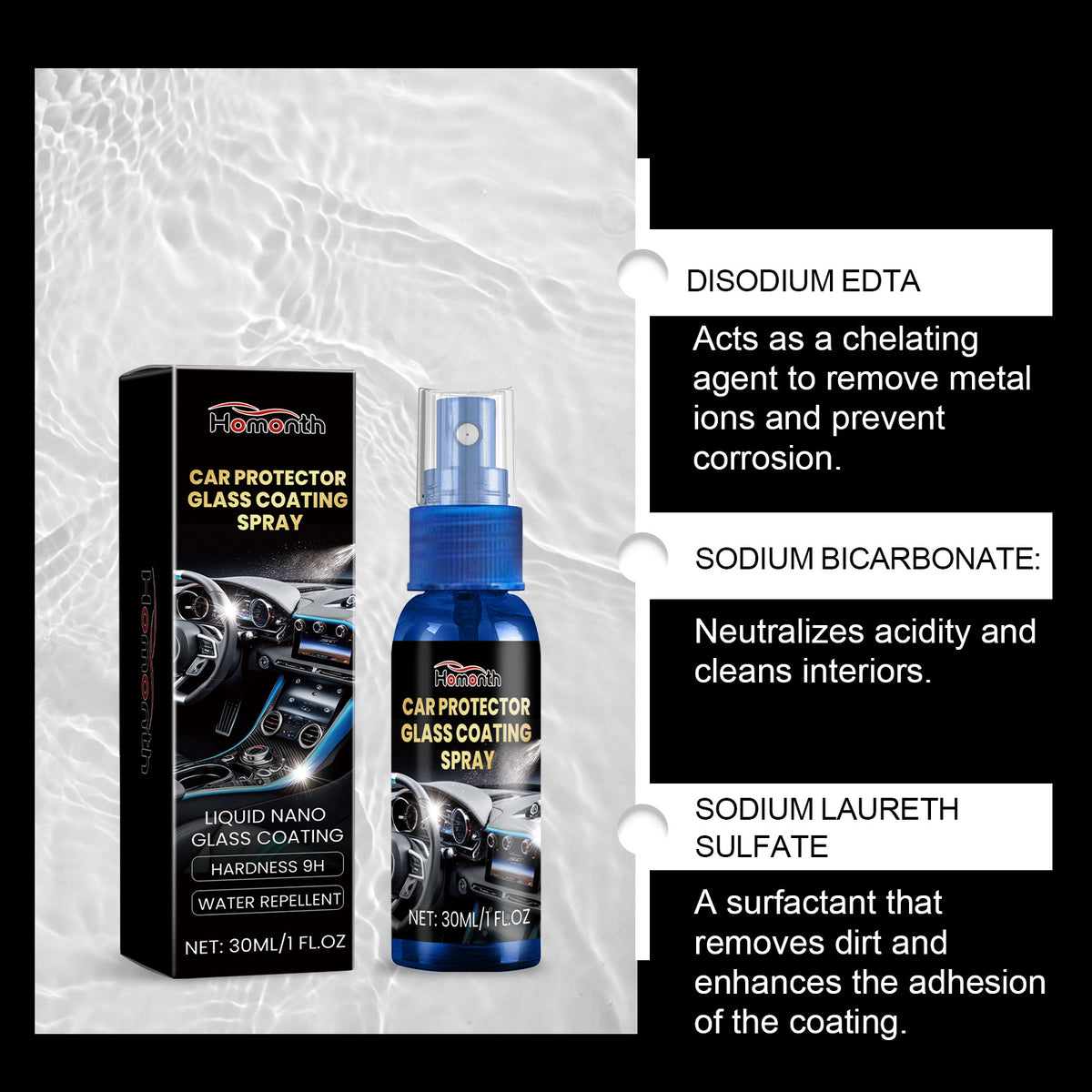 Automotive Interior Coating: 9H Water-Repellent Shield