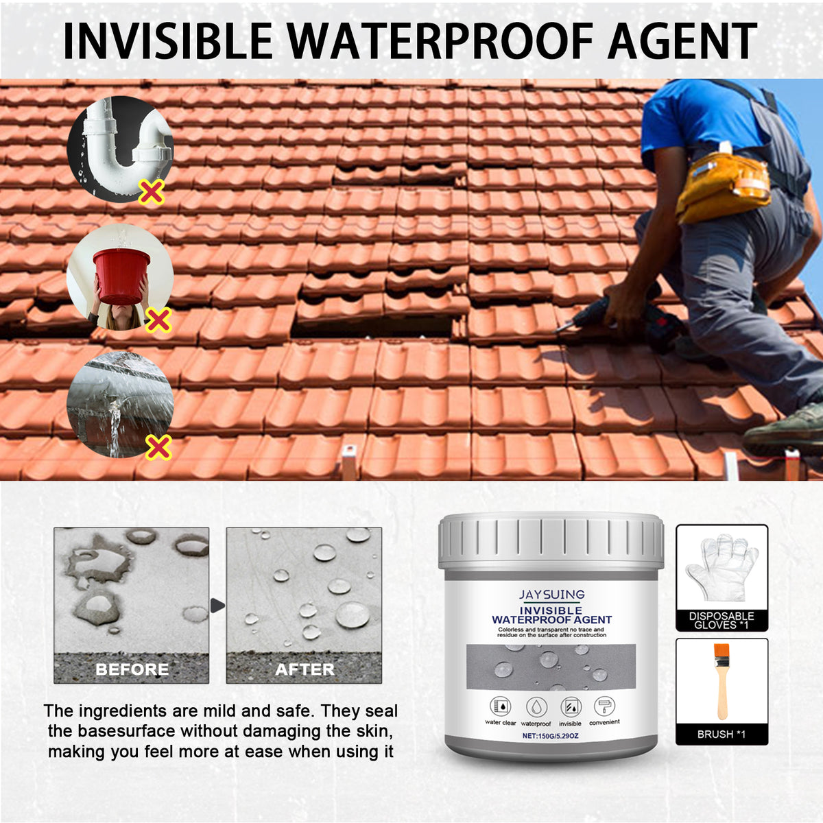 Invisible Waterproof Sealant for Tile, Glass & Plumbing Leaks