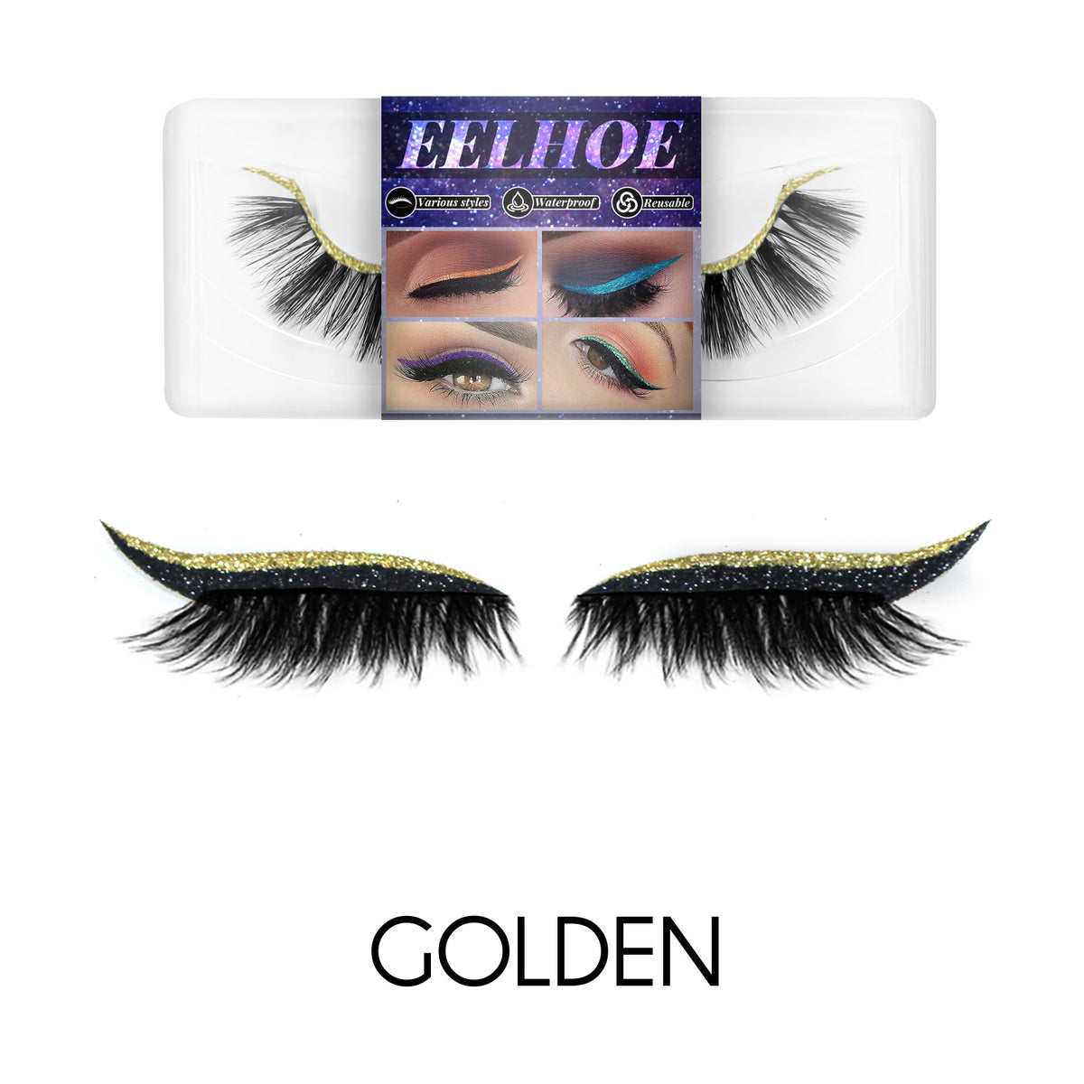 Self-Adhesive False Eyelashes With Glitter Eyeliner