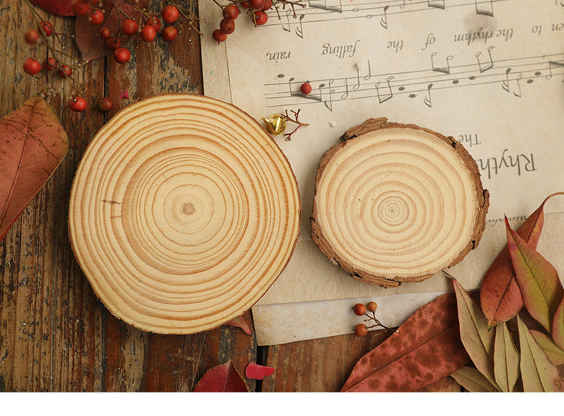 Wood Log Slice Candle Tray with Natural Bark Edge