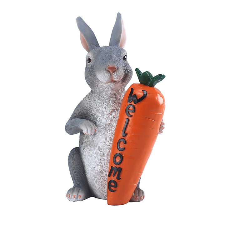 Grey Rabbit Garden Statue Welcome Sign for Spring Decor