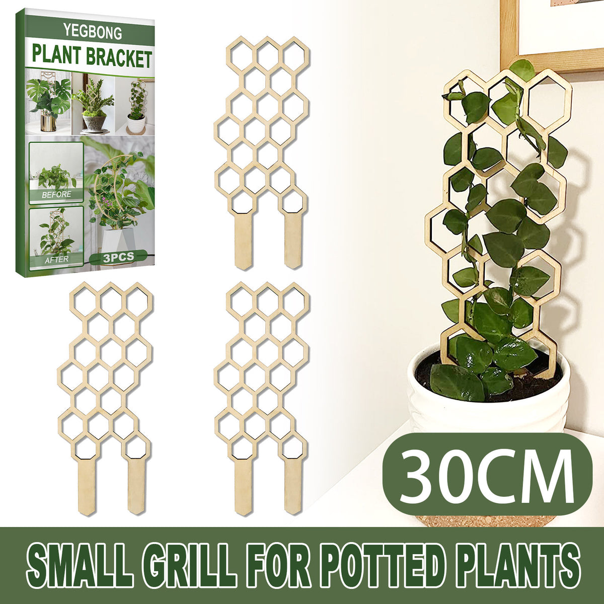 Birch Wood Trellis Set for Potted Plants, 3-Piece