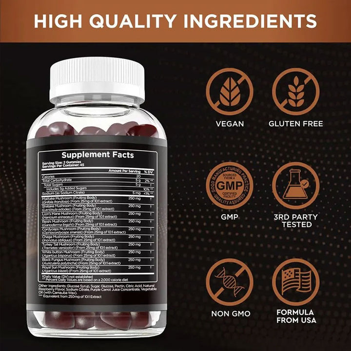 Lion's Mane Mushroom Gummies — 10-Mushroom Blend for Focus