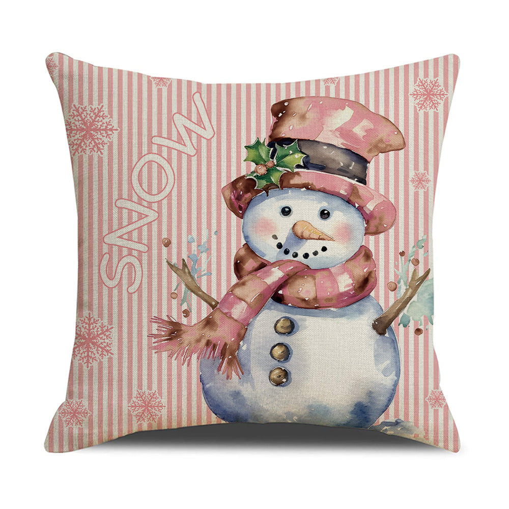 Pink Christmas Snowman Pillow Cover, Holiday Sofa Cushion