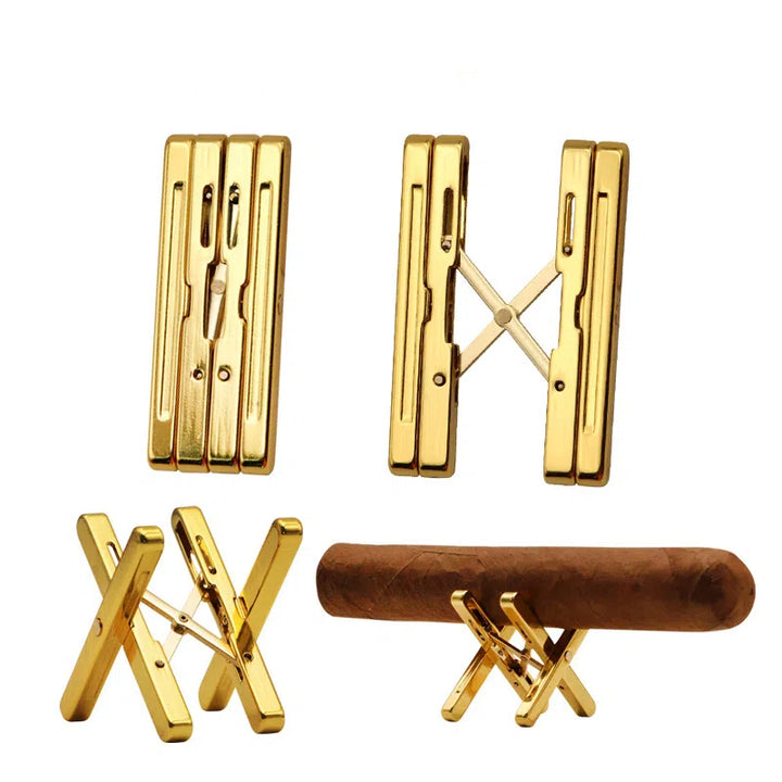 Portable Folding Gold Cigar Rest for Lounge and Travel