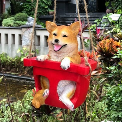 Puppy on a Swing Garden Pendant for Patios & Courtyards