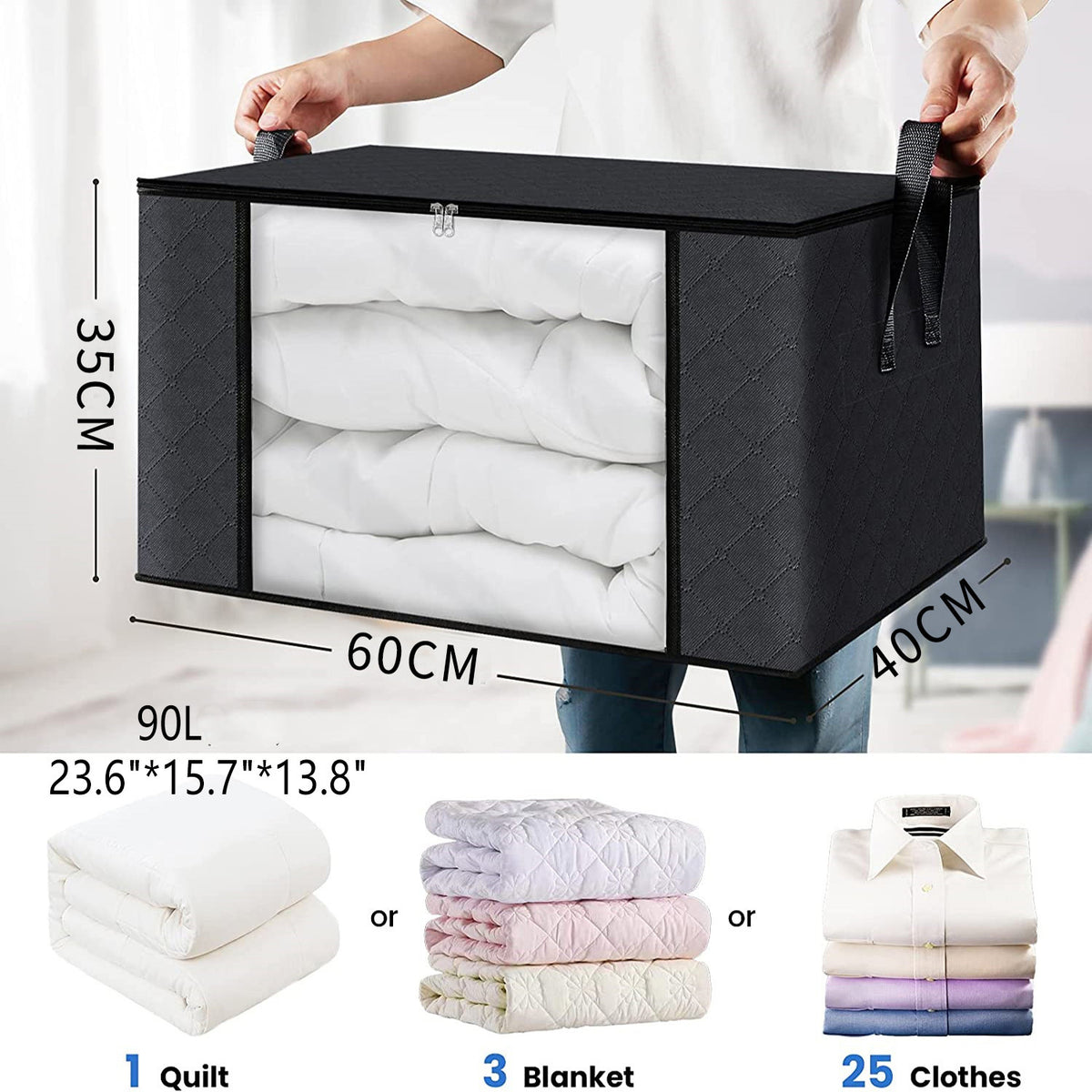Clear Window Clothes Storage Bag 90L for Quilts & Bedding