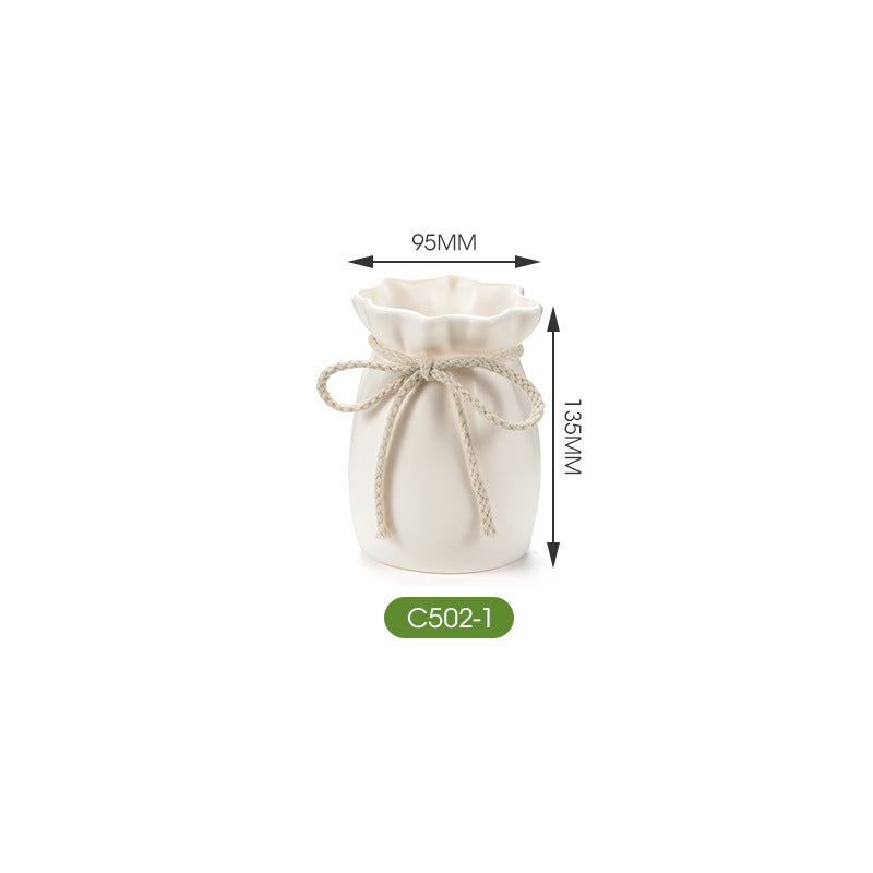 Matte Ruffled Drawstring Vase for Dried Flower Decor
