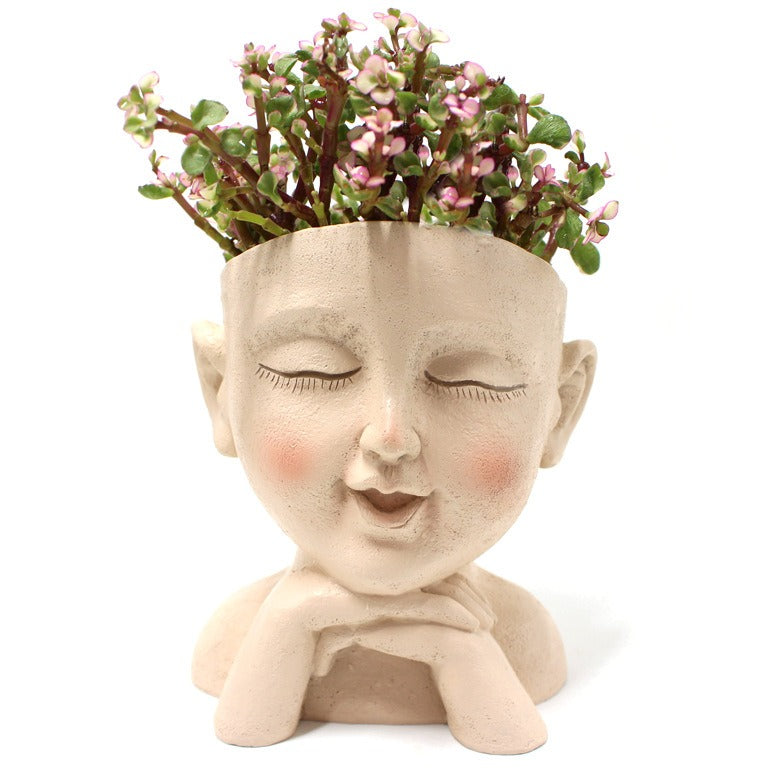 Resin Face Planter Pot for Succulents and Desk Decor