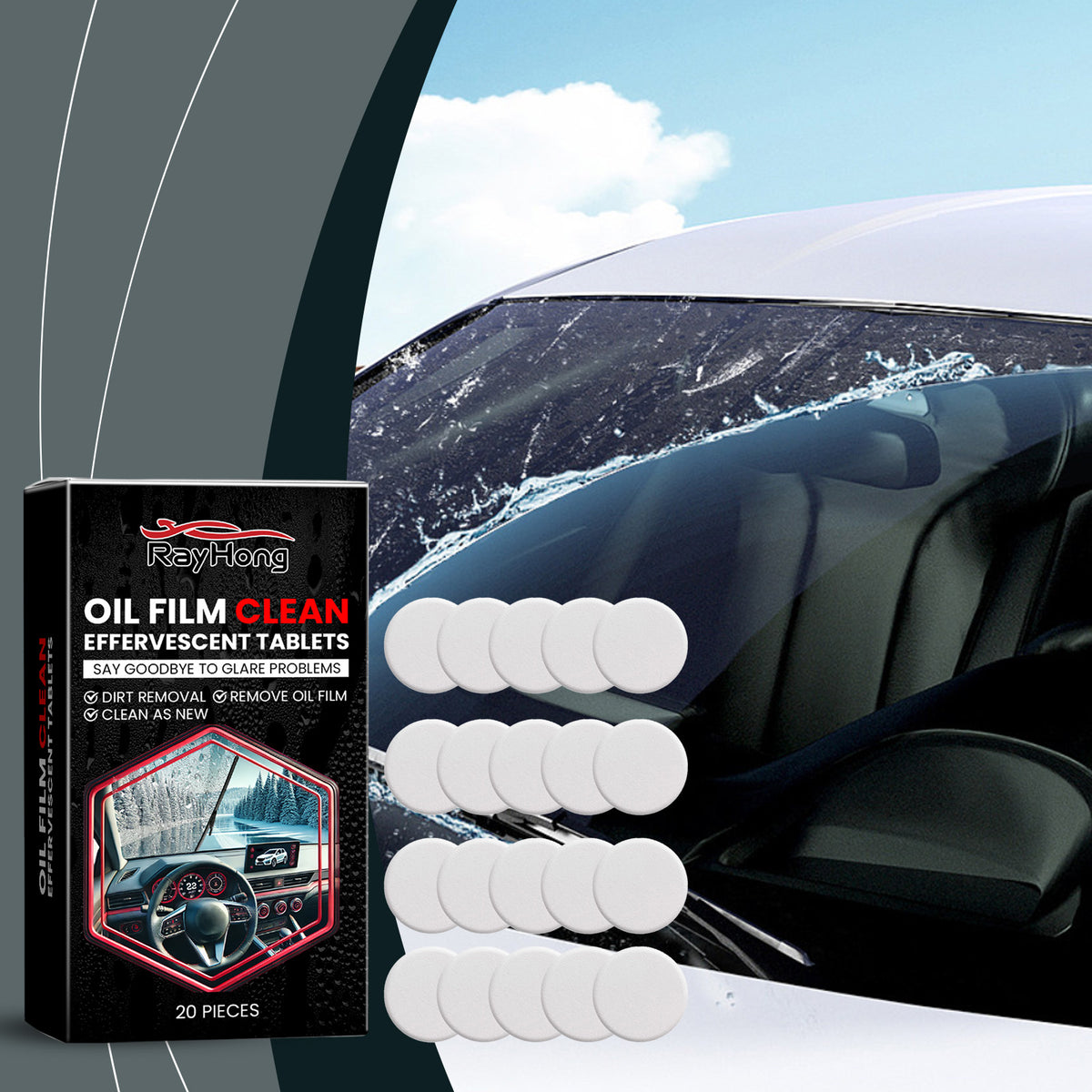 Windshield Oil Film Cleaning Tablets for Clear Glass