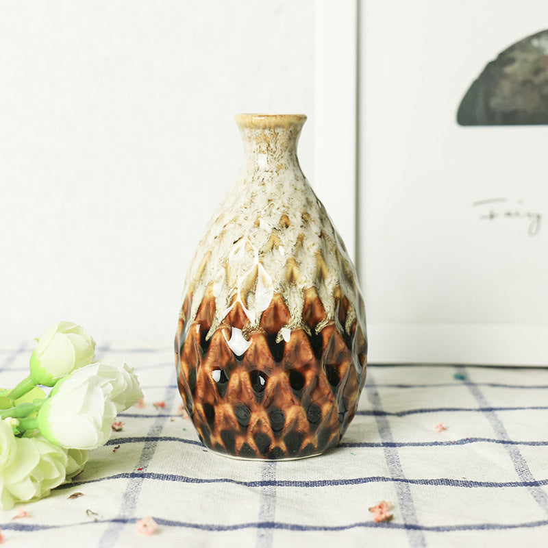 Mini Ceramic Vase with Glazed Pineapple-Scale Texture