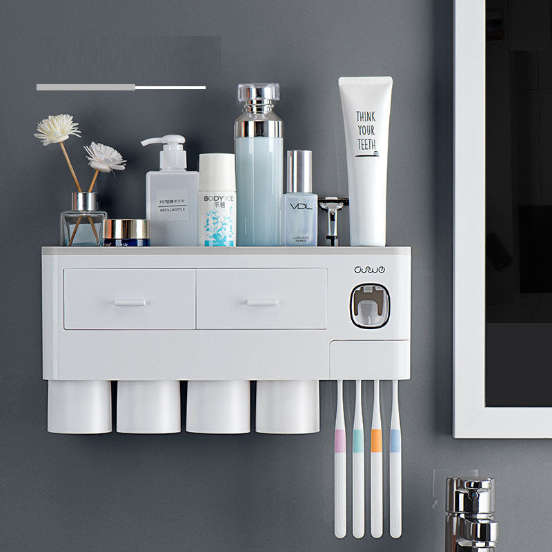 Wall Mounted Toothbrush Holder with Toothpaste Squeezer