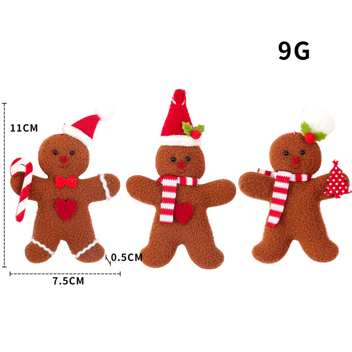 Gingerbread Christmas Ornaments, 3-Piece Fabric Set