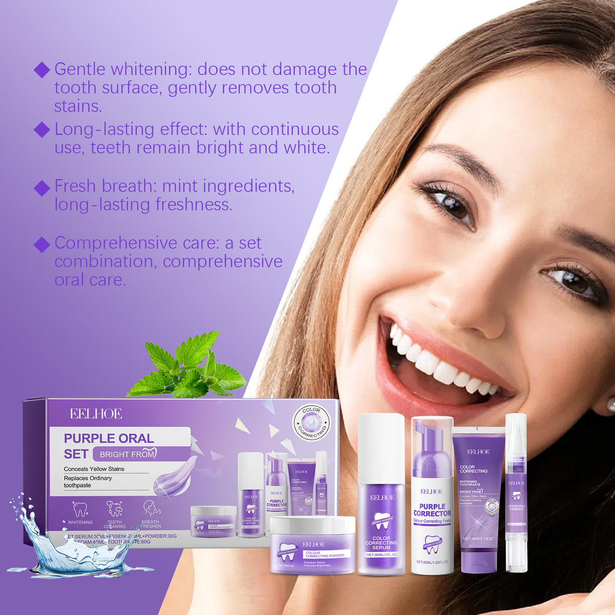 Purple Teeth Whitening Set for Gentle Daily Oral Care