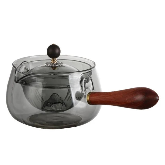 Glass Teapot with Infuser and Rotating Wood Handle
