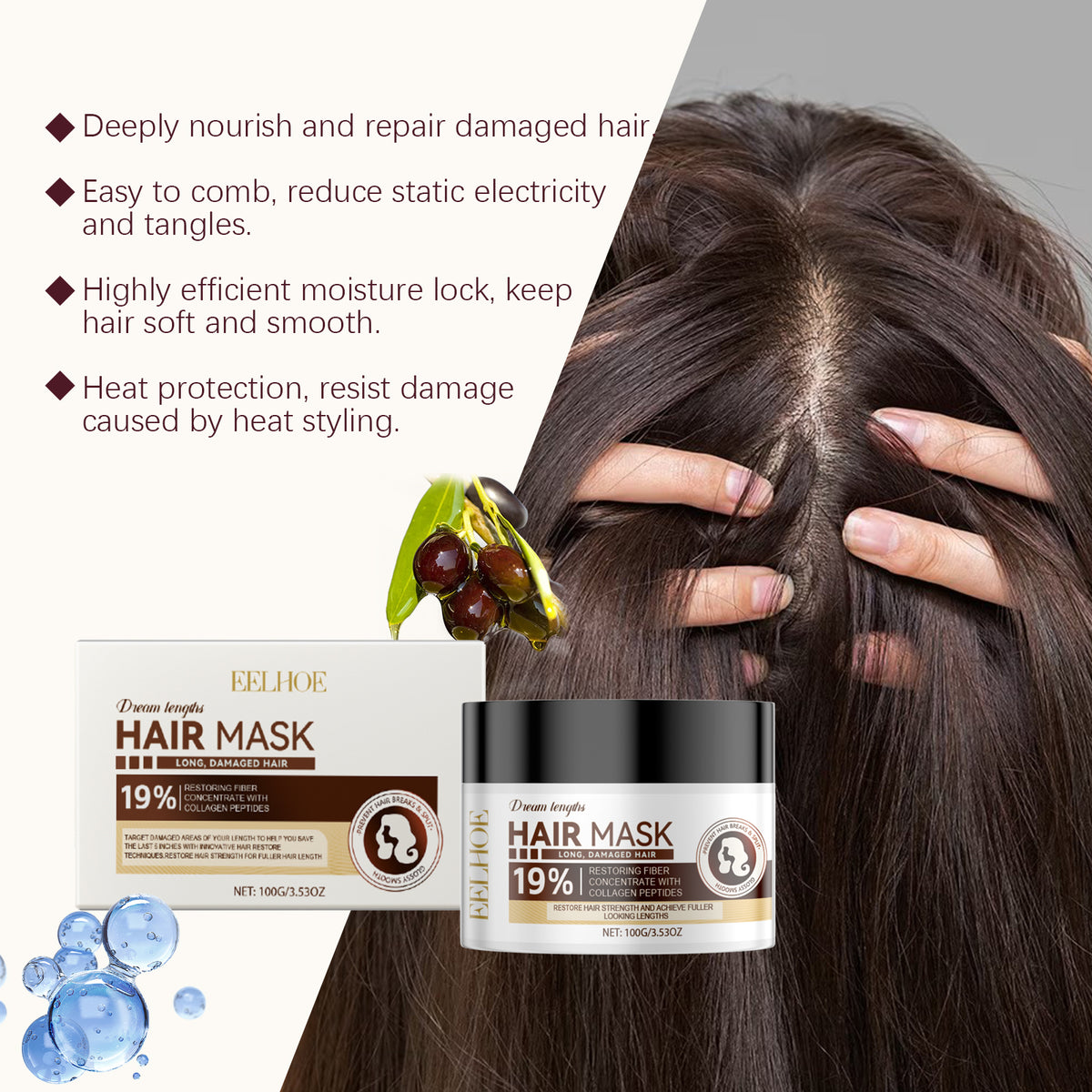 Leave-In Hair Mask for Heat Protection and Frizz