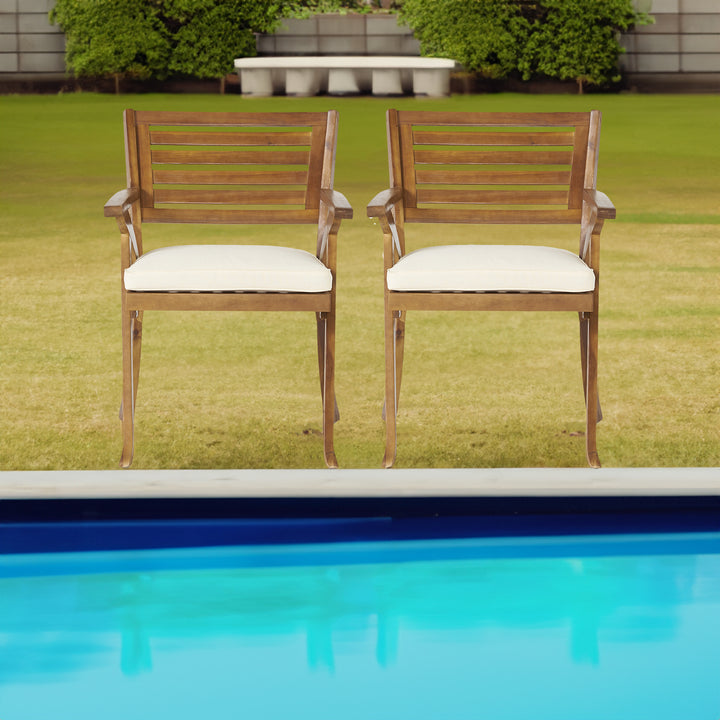 Solid Acacia Outdoor Dining Set with Cream Cushions