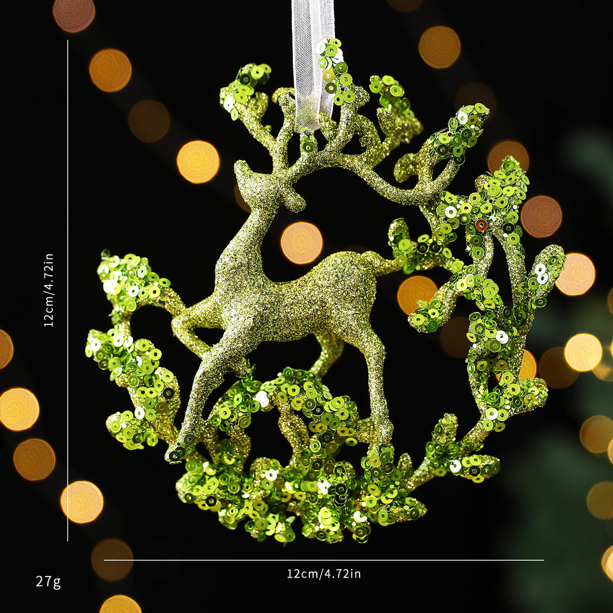 Green Glitter Christmas Ornaments – 7-Piece Holiday Set