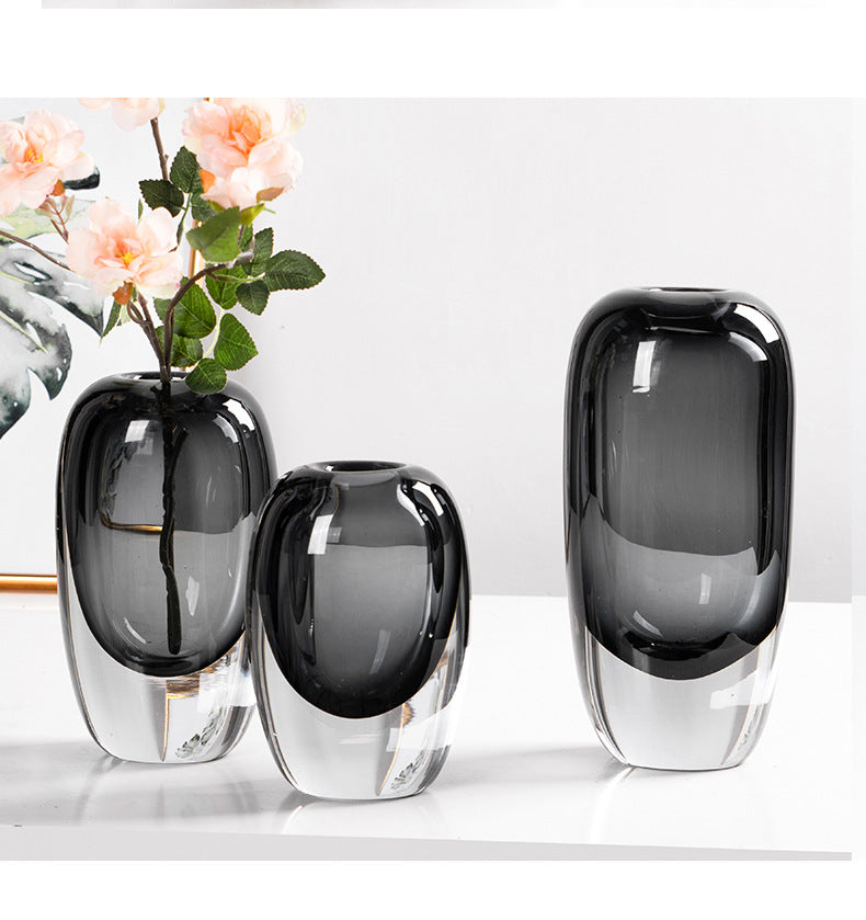 Smoke Grey Thick Glass Vase for Modern Living Room Decor