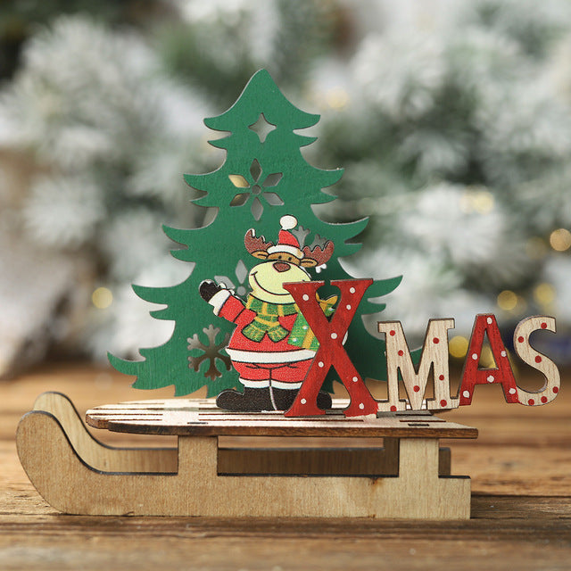 Wooden Christmas Sleigh Ornaments for Tabletop Decor