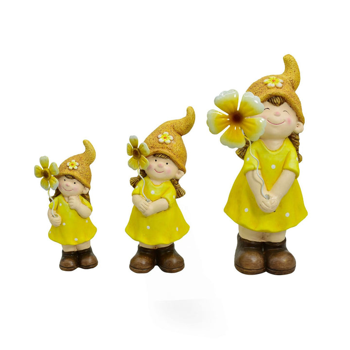 Ceramic Garden Girl Figurine Set of 3 Yellow Outdoor Decor