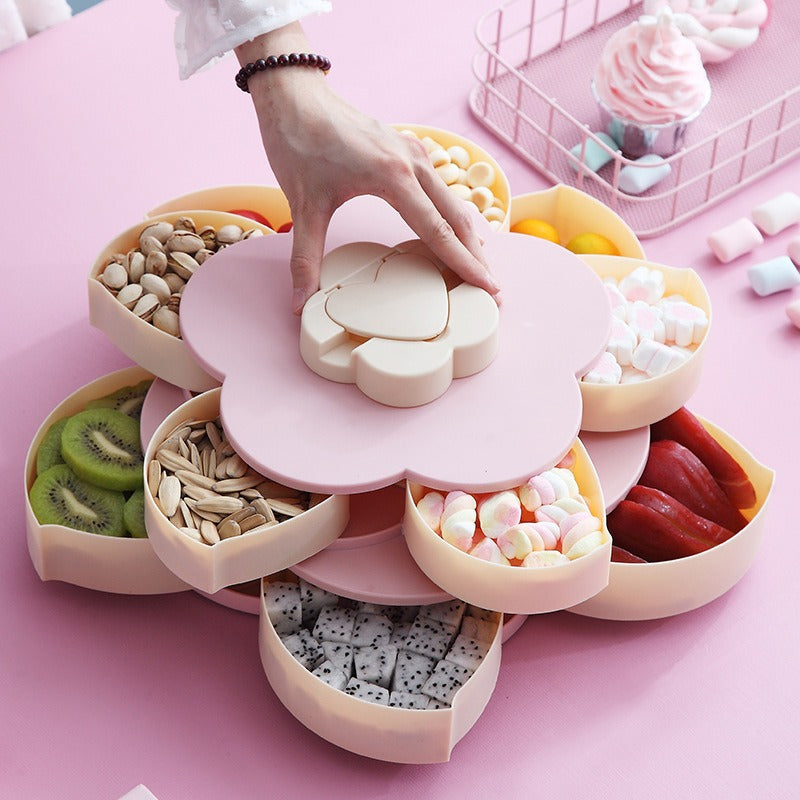 Lotus Rotating Dry Fruit Tray with Lid for Party Snacks