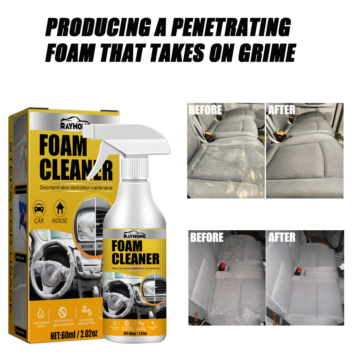 Car Interior Foam Cleaner for Tough Grime & Stains