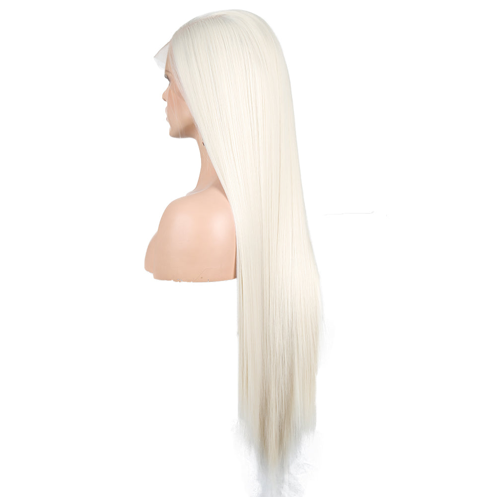 Lace Front Wig – Long Sleek Platinum Blonde Hair Style