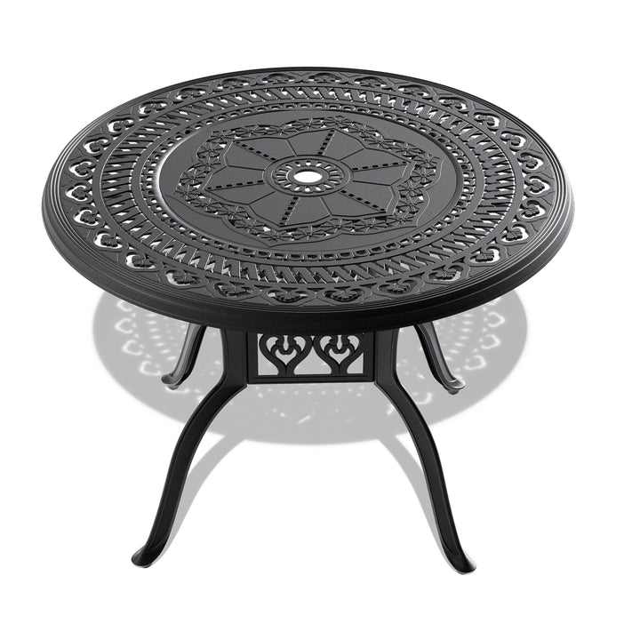 Round Cast Aluminum Patio Dining Table With Umbrella Hole