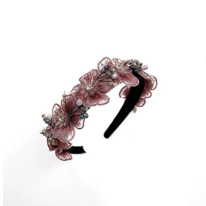 Embroidered Crystal Flower Headband for Elegant Looks