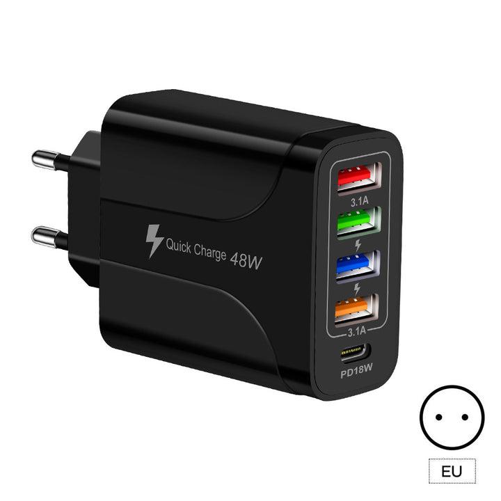 5-Port USB Wall Charger 48W Fast Charging with USB-C PD 18W