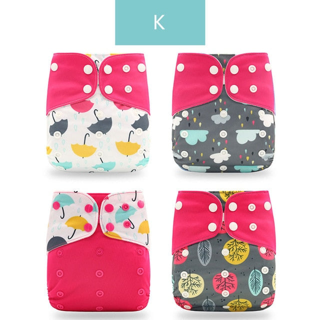 Reusable Cloth Diapers, Adjustable 4-Piece Diaper Set