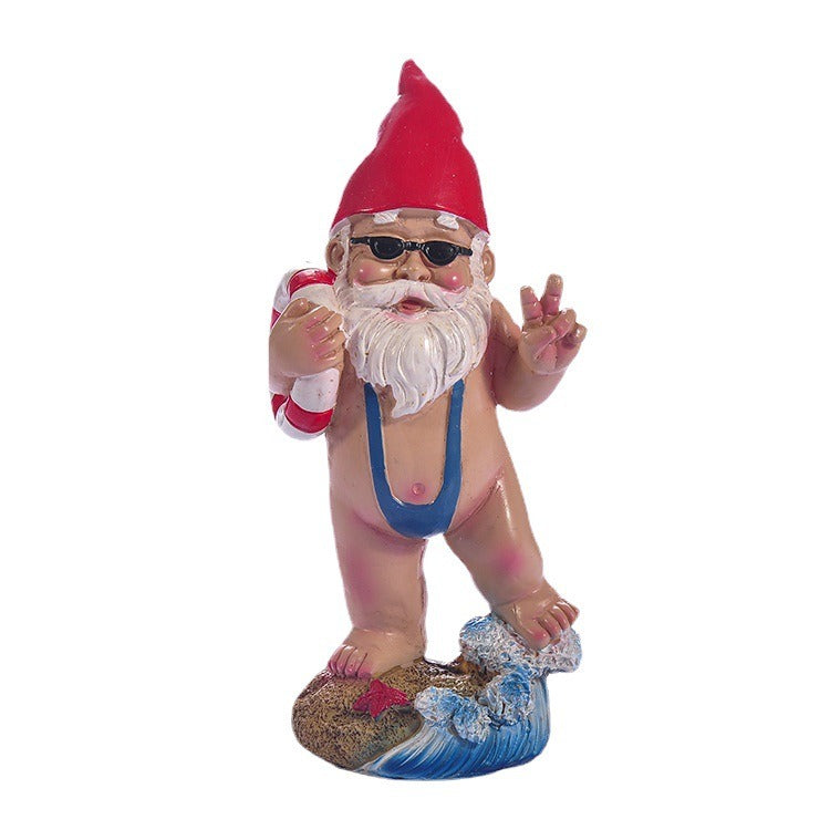 Swimming Garden Gnome Figurine with Life Ring Decor