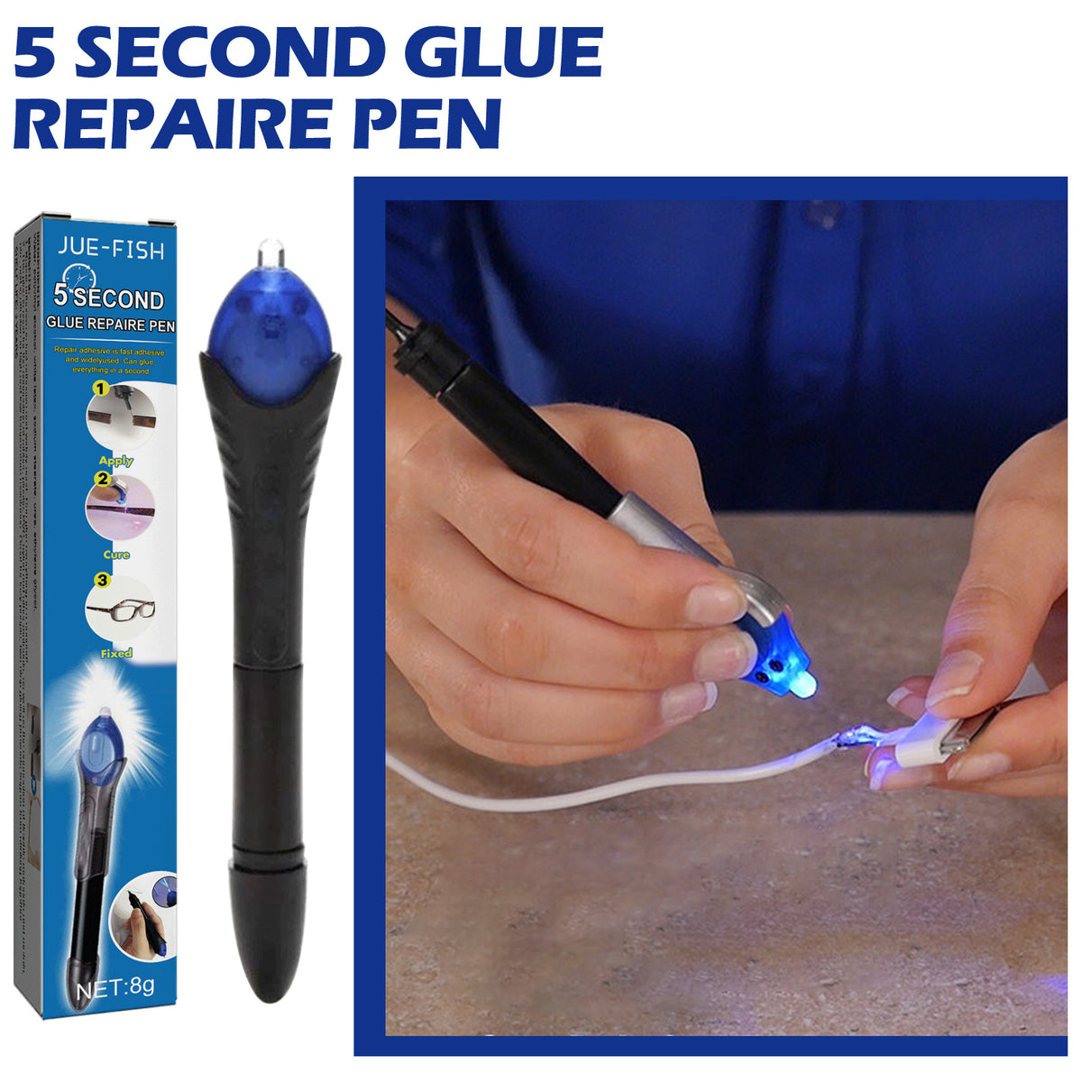UV Glue Repair Pen with 5-Second Curing Light Tool