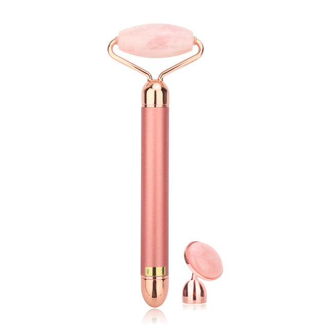 Vibrating Jade & Rose Quartz Roller — Pro Anti-Aging Facial