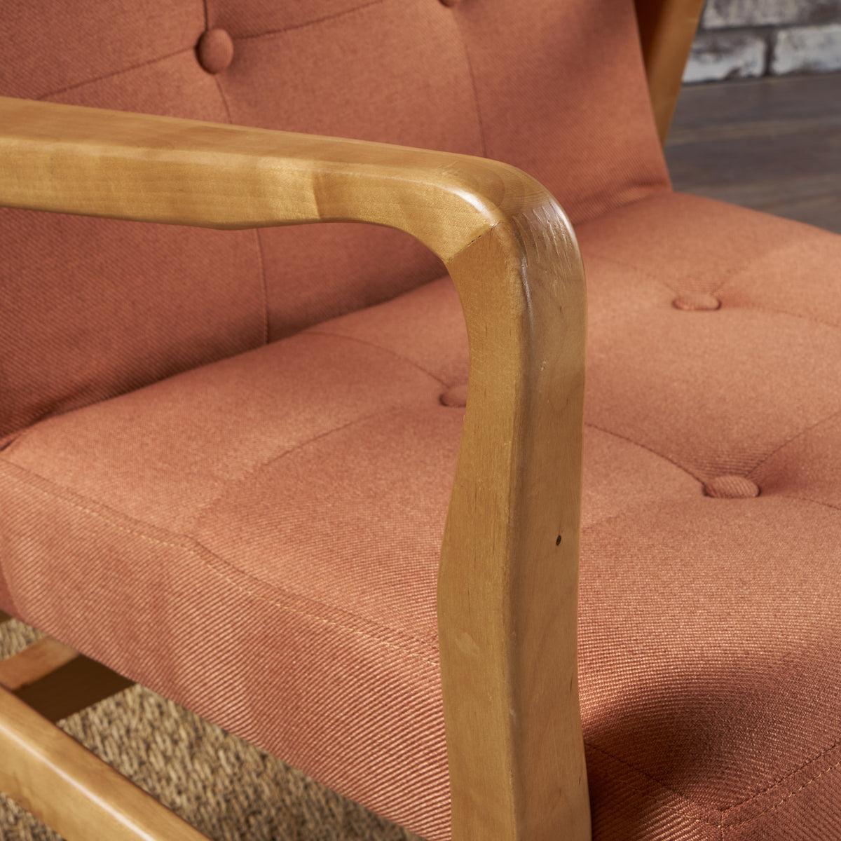 Mid-Century Accent Chair, Tufted Terracotta Linen-Look