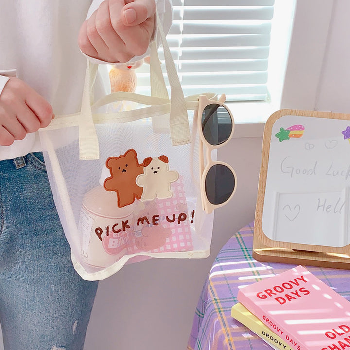Transparent Mesh Makeup Bag, Retro Bear Beach Tote