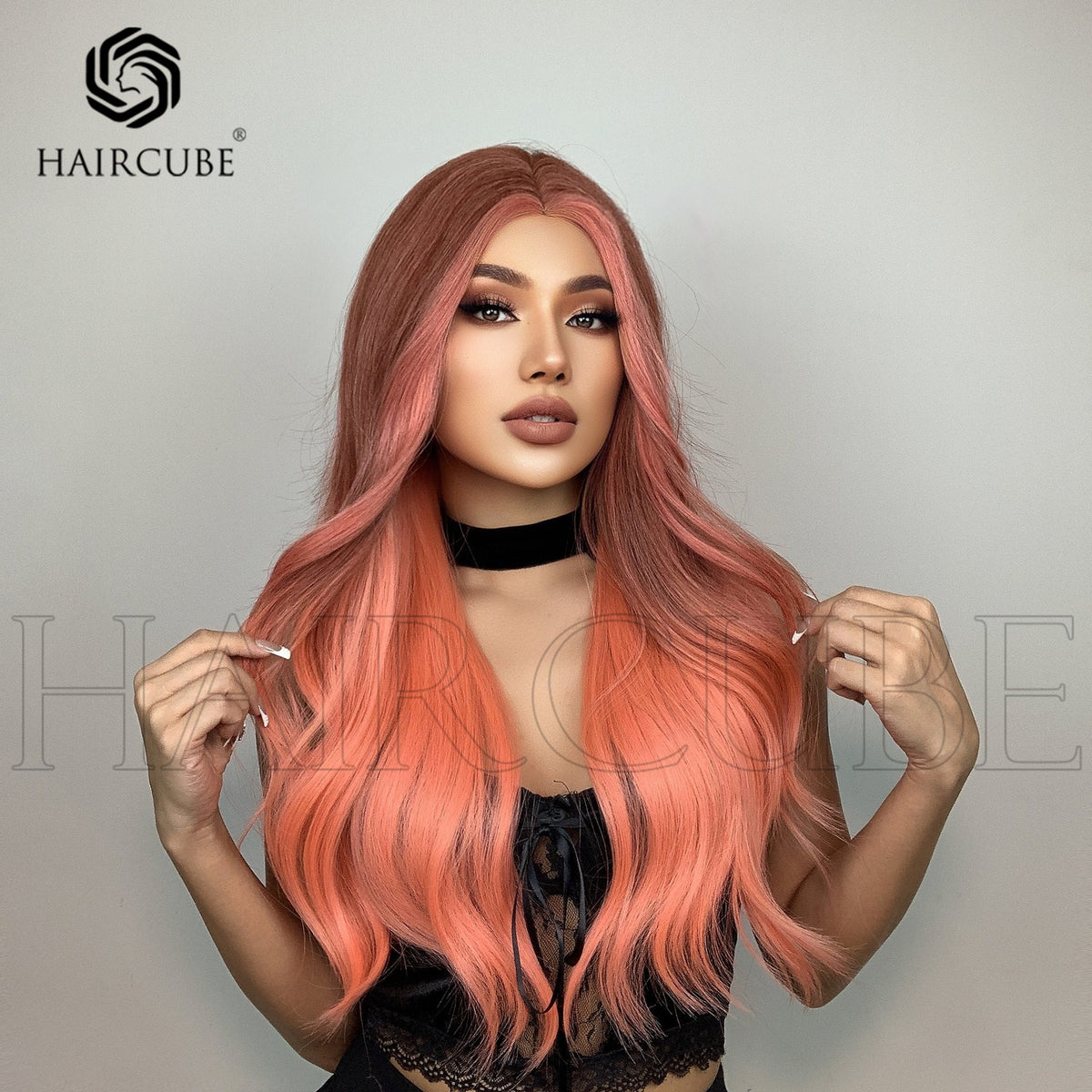 24-Inch Orange Pink Wig for Long, Wavy Glamour Looks
