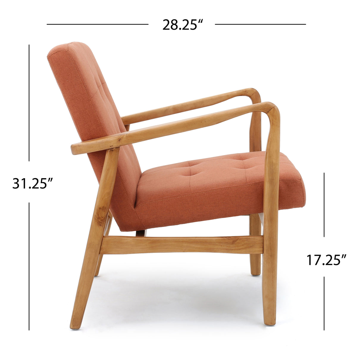 Mid-Century Accent Chair, Tufted Terracotta Linen-Look