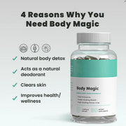 4 Reasons Why You Need Body Magic - benefit callouts with product bottle