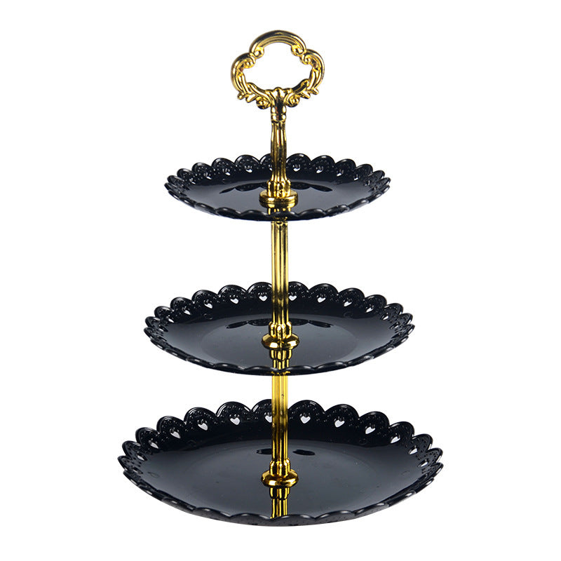 Three-Tier Round Dessert Stand with Lace-Edge Plates