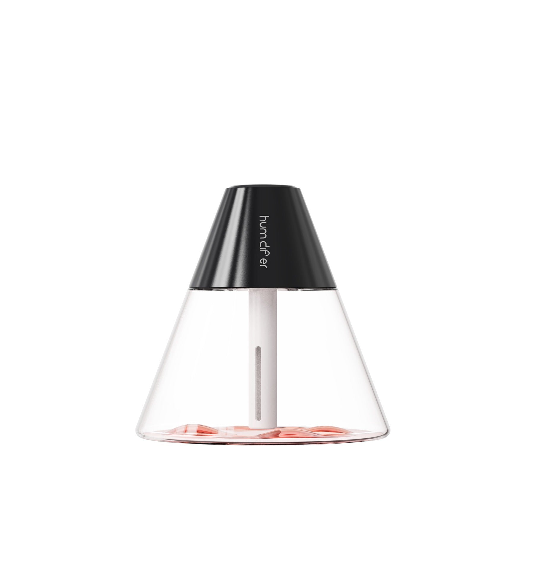 Woman holding open magazine next to active Schuyler Mist humidifier emitting fine mist; minimalist home setting with natural light