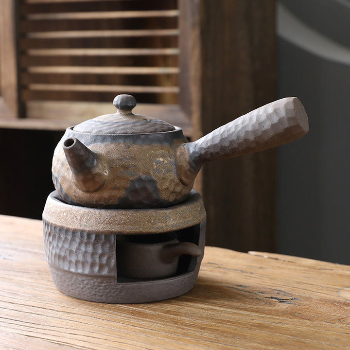 Hand-Hammered Stoneware Tea Warmer Set for Slow Tea