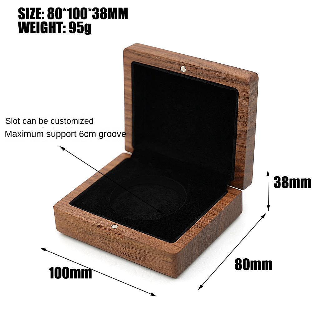 Black Walnut Coin Display Box with Glass Lid and Velvet
