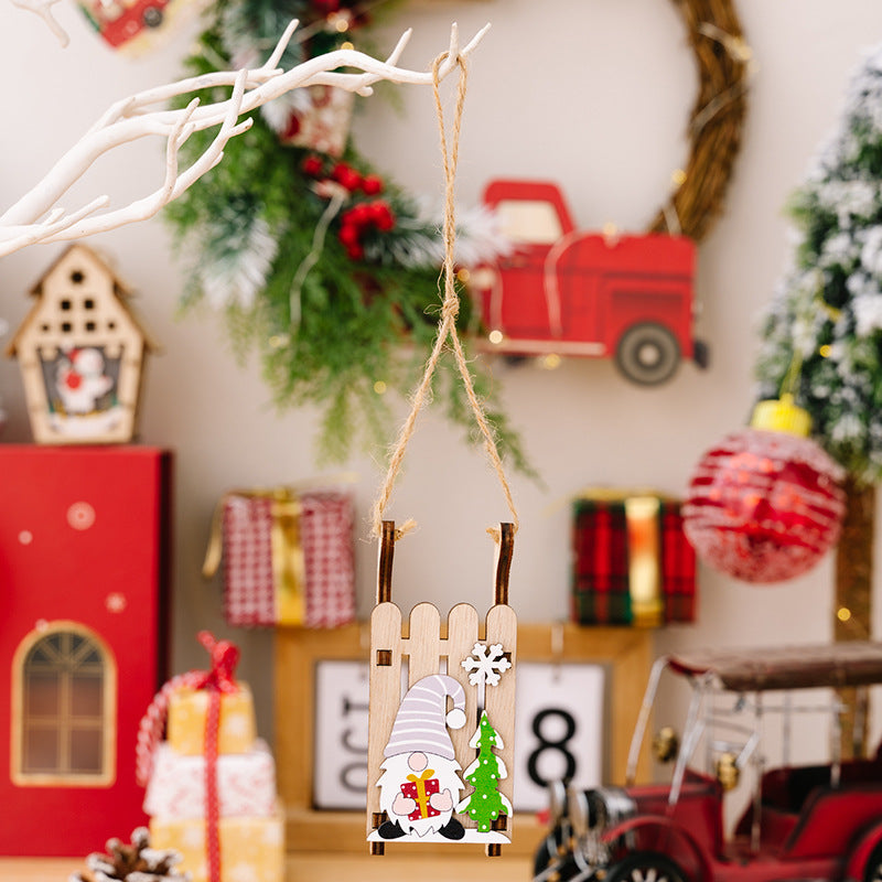 Wooden Christmas Sleigh Ornaments for Rustic Holiday Cheer
