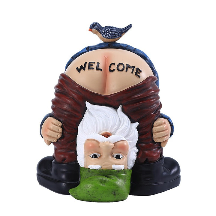 Upside-Down Gnome Garden Welcome Decor, Hand-Painted Resin