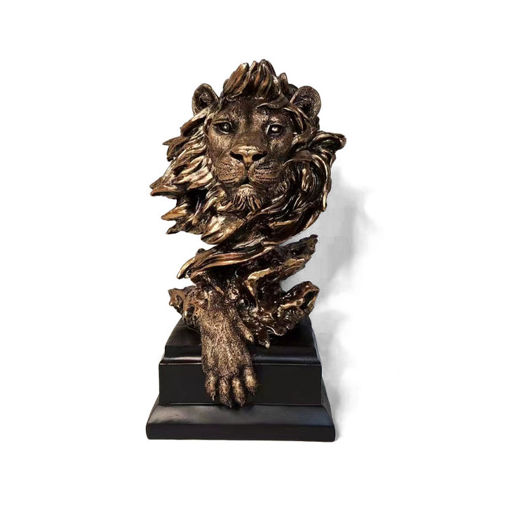 Bronze Lion Head Statue Decor for Living Room Shelves