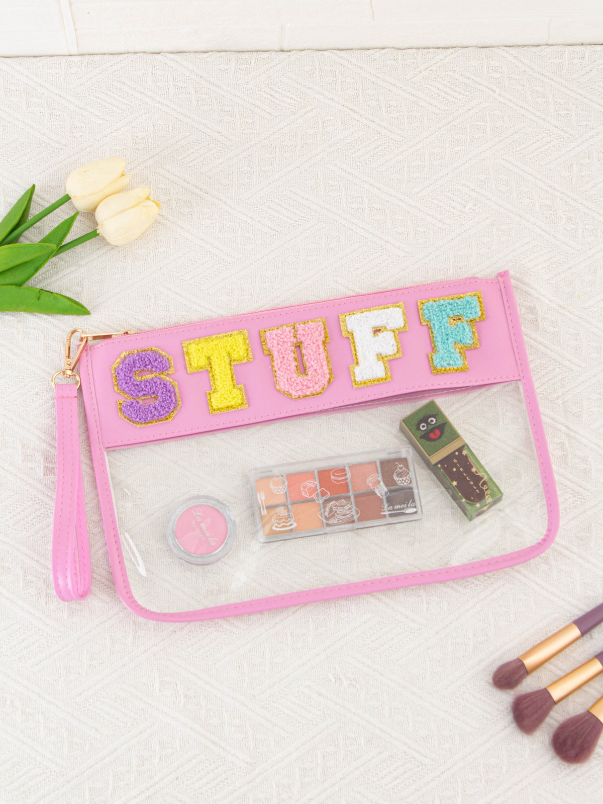 Clear PVC Makeup Pouch with Chenille Letter Patches